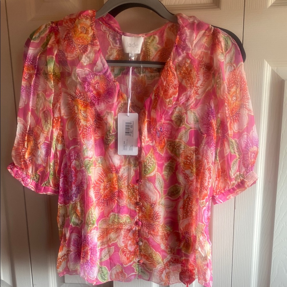 Johnny Was-Jade Collection NWT MARCIA Romantic Silk Floral Ruffle BlouseCami Set - Picture 5 of 16